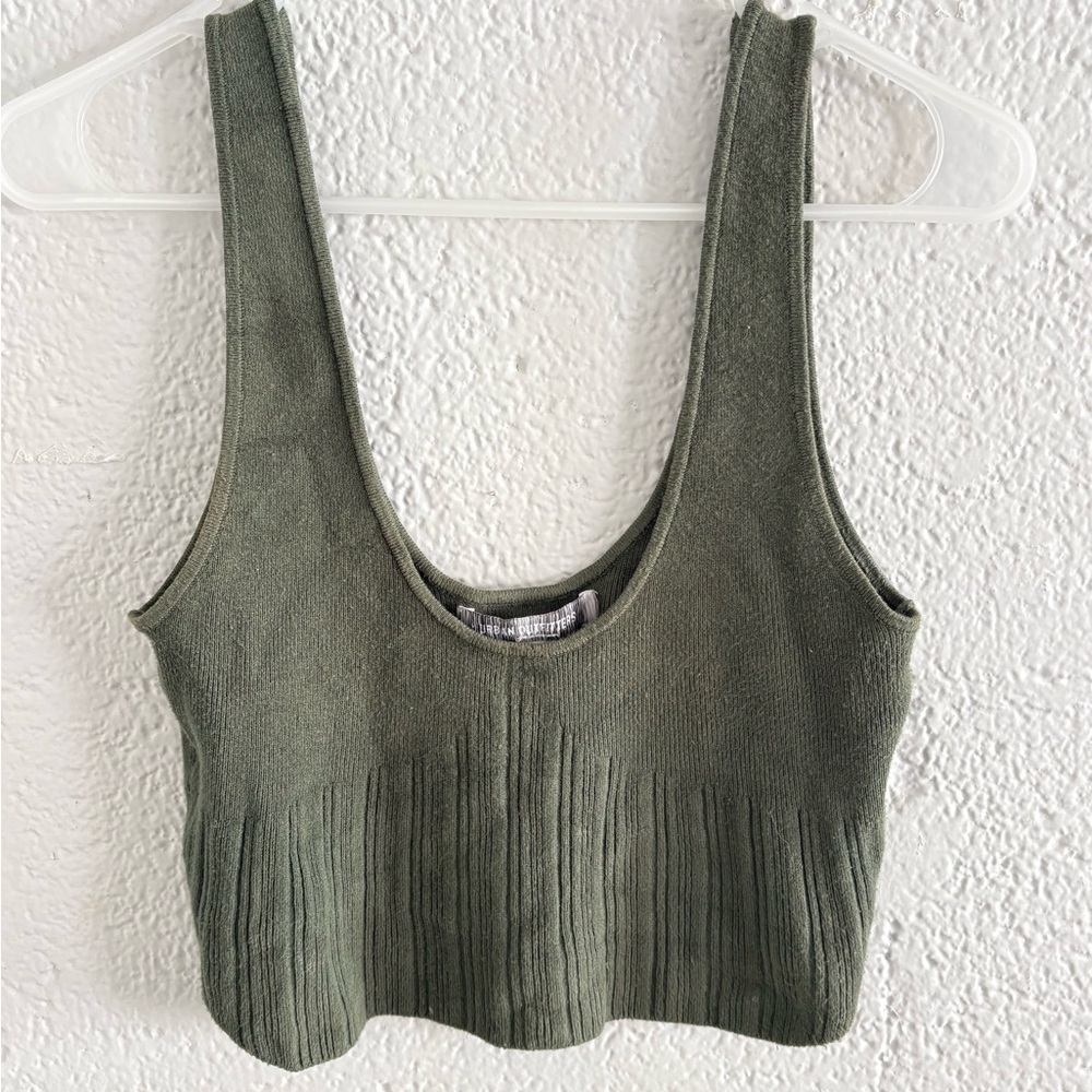 Urban Outfitters Olive Green Knit Crop Tank Top
